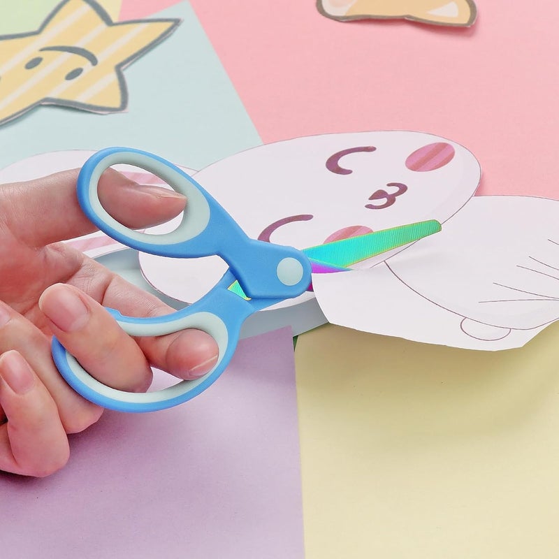 Asdirne Left Handed Kids Scissors, Safety Children Titanium Coating Scissors, Craft Scissors with Blunt Tip Stainless Steel Blades and Soft Grip, Great for Home and School,13.5cm, 3 Pack - Image 2